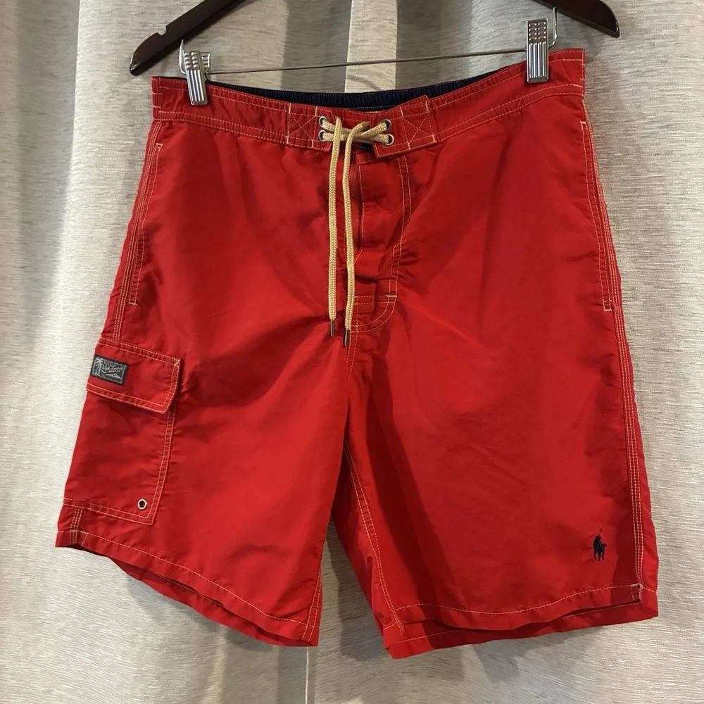 Polo Ralph Lauren Swim Trunks‎ Mens Medium Red Cargo Pocket Board Shorts